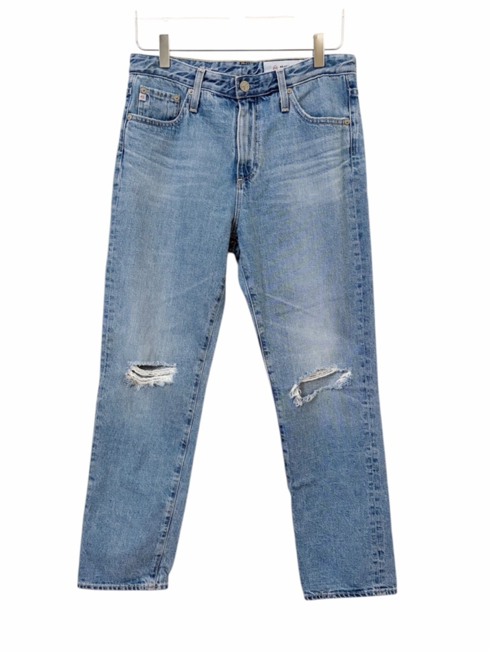 Ag Adriano Goldschmied | High Waist Straight Leg Crop Isabelle Jeans Busted Knee